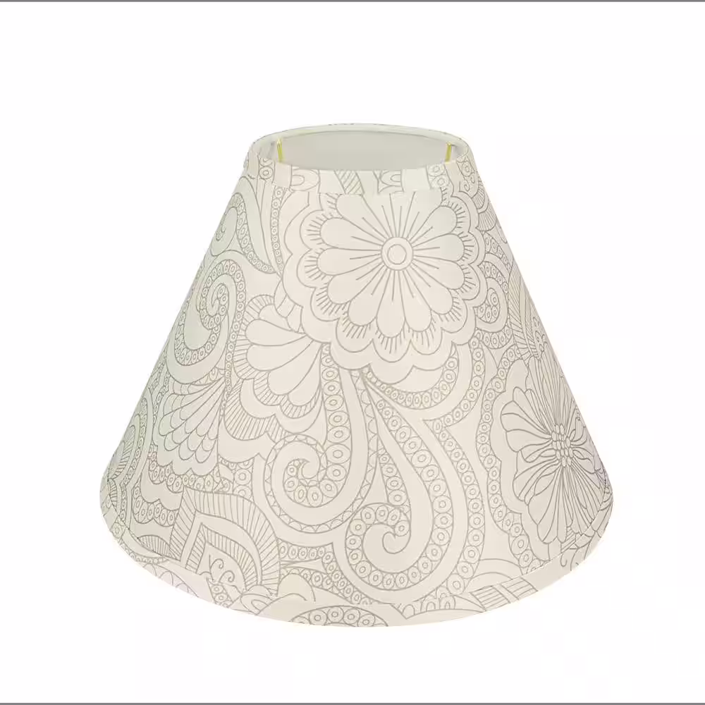 Aspen Creative Corporation 13 in. x 9.5 in. White and Grey Floral Print Design Hardback Empire Lamp Shade