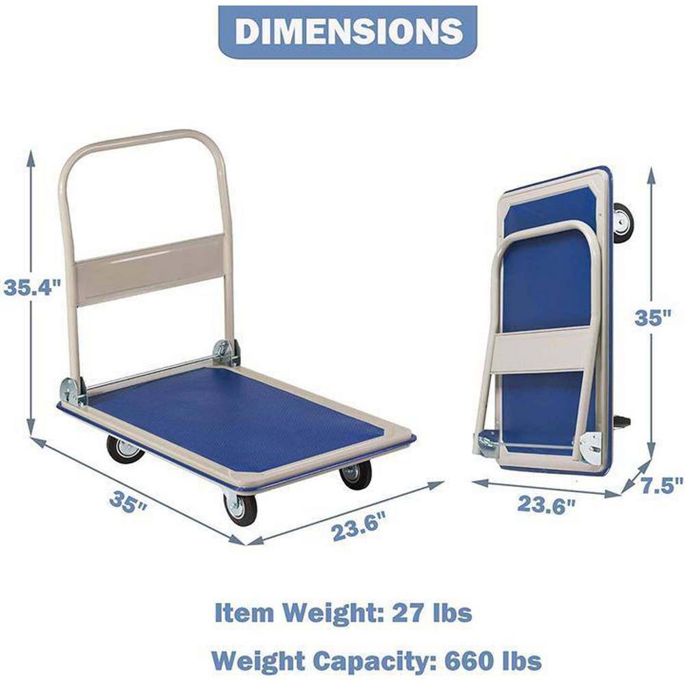 None 660 lbs. Weight Capacity Folding Platform Cart Heavy-Duty Hand Truck Moving Push Flatbed Dolly Cart for Warehouse & Home