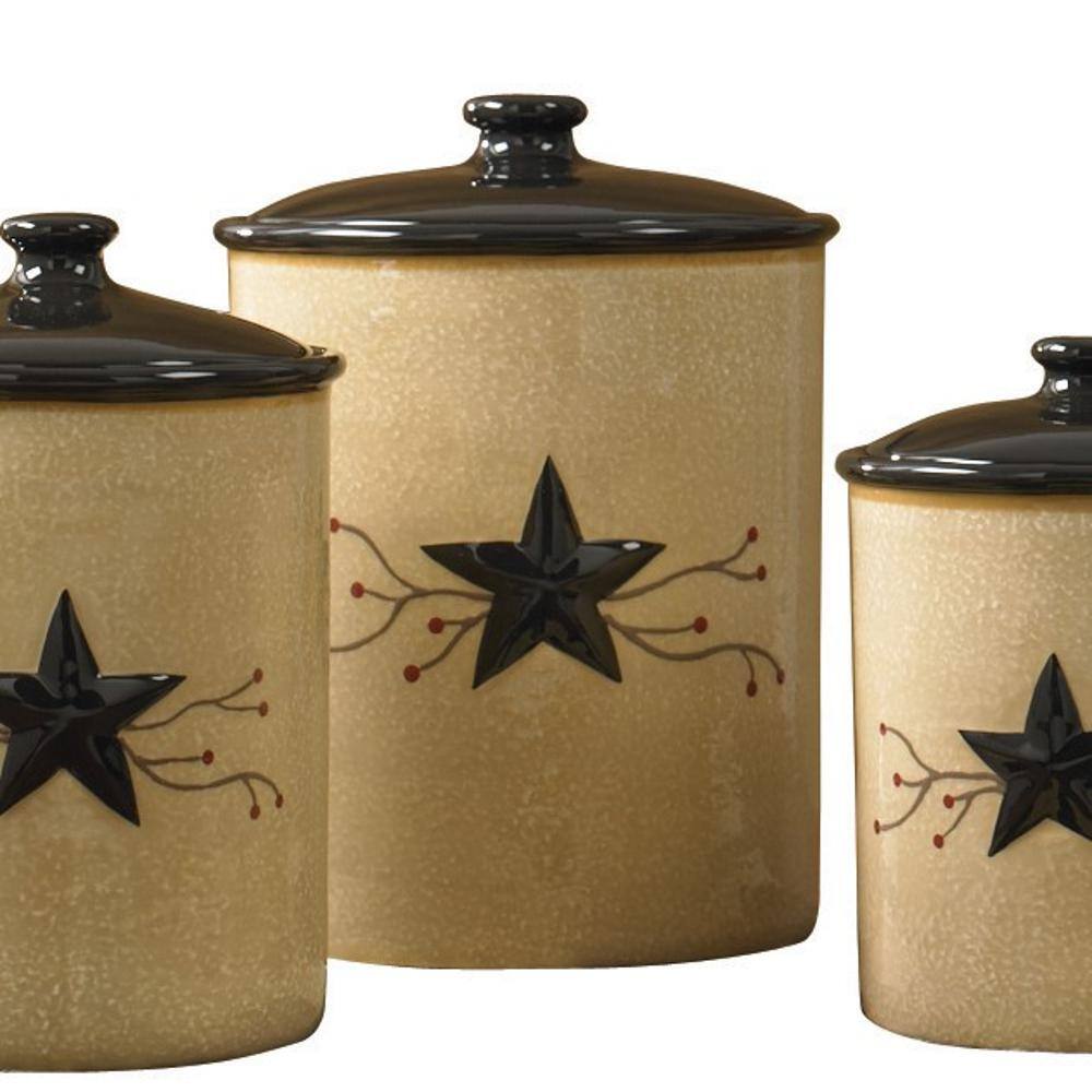 Park Designs Star Vine Beige 3-Piece Ceramic Canister Set with Matching Airtight Lids