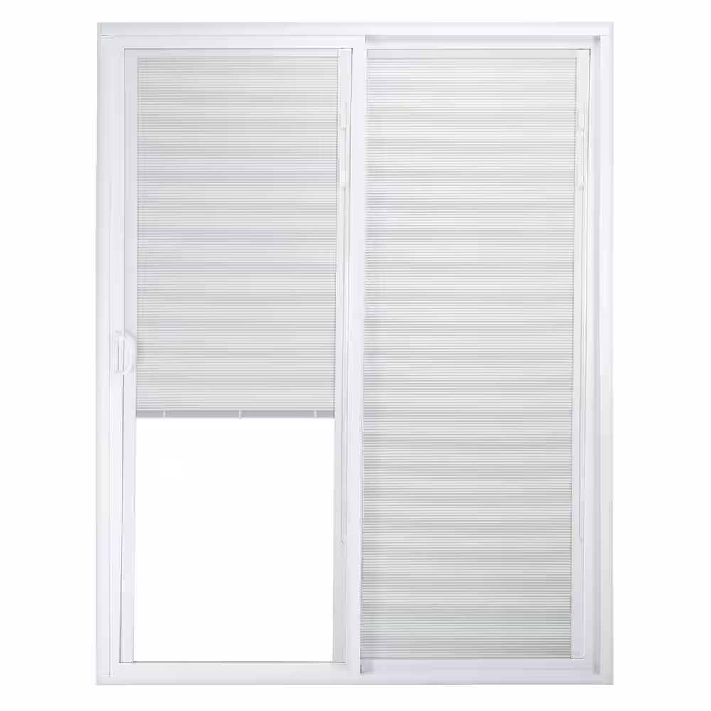 American Craftsman 60 in. x 80 in. 50 Series White Vinyl Sliding Patio Door Left-Hand Moving Panel with Blinds