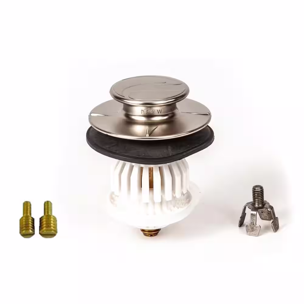 PF WaterWorks 1.5 in./1.25 in. DrainEASY Universal Clog Preventing Tub Stopper/Strainer with 3/8 in. &5/16 in. Fittings Brushed Nickel
