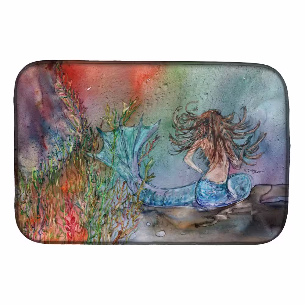 Caroline's Treasures 14 in. x 21 in. Multicolor Brunette Mermaid Water Fantasy Dish Drying Mat