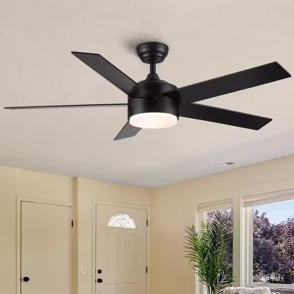 None 52 in. Integrated LED Light Kit Matte Black Ceiling Fans with AC Rversible Motor and Remote Control