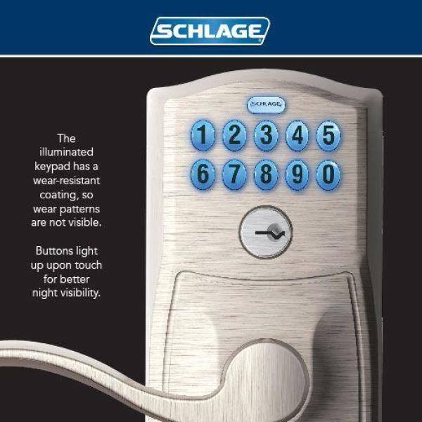 Schlage Plymouth Satin Nickel Electronic Keypad Door Lock with Flair Handle and Auto Lock