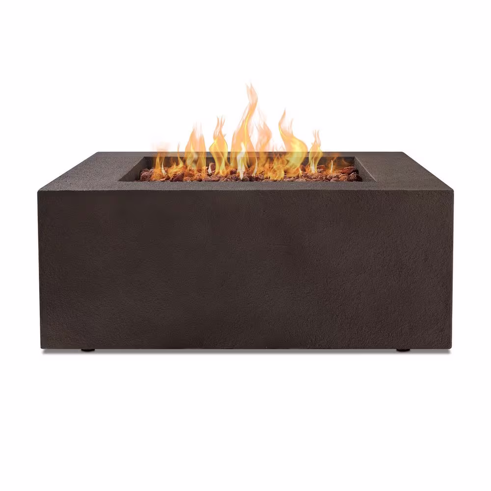 Real Flame Baltic 37 in. W X 16 in. H Square MGO Natural Gas Fire Table in Kodiak Brown with Burner Lid and Protective Cover