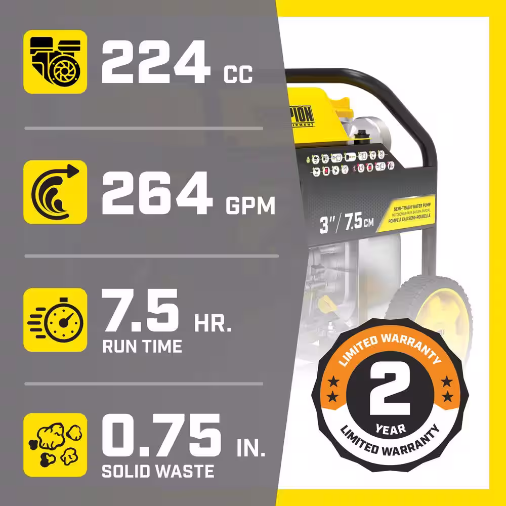 Champion Power Equipment 3 in. Semi-Trash Water Pump
