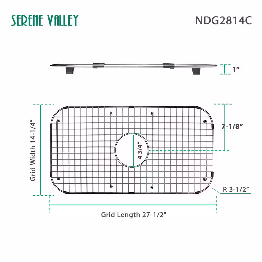 SERENE VALLEY 27.56-in x 13.98-in Center Drain Heavy-Duty Stainless Steel Sink Protector NDG2814C