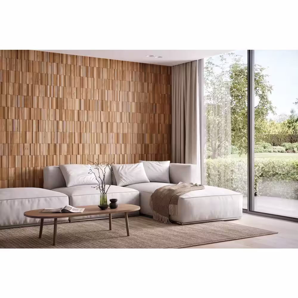 WALL!SUPPLY 0.79 in. x 7.09 in. x 14.17 in. UltraWood Teak Natural Jointless Vertical Wall Paneling (16-Pack)