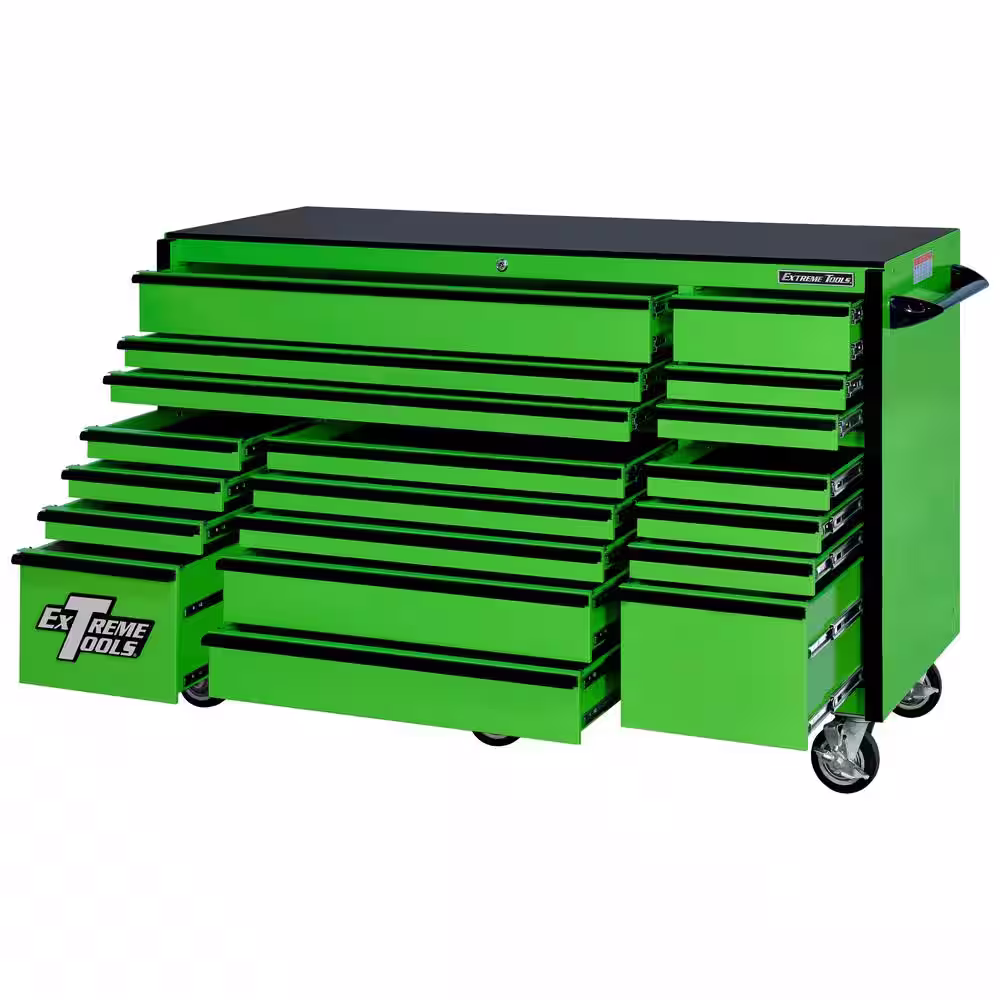 Extreme Tools RX Series 72 in. 19 -Drawer Roller Cabinet Tool Chest in Green with Black Handles