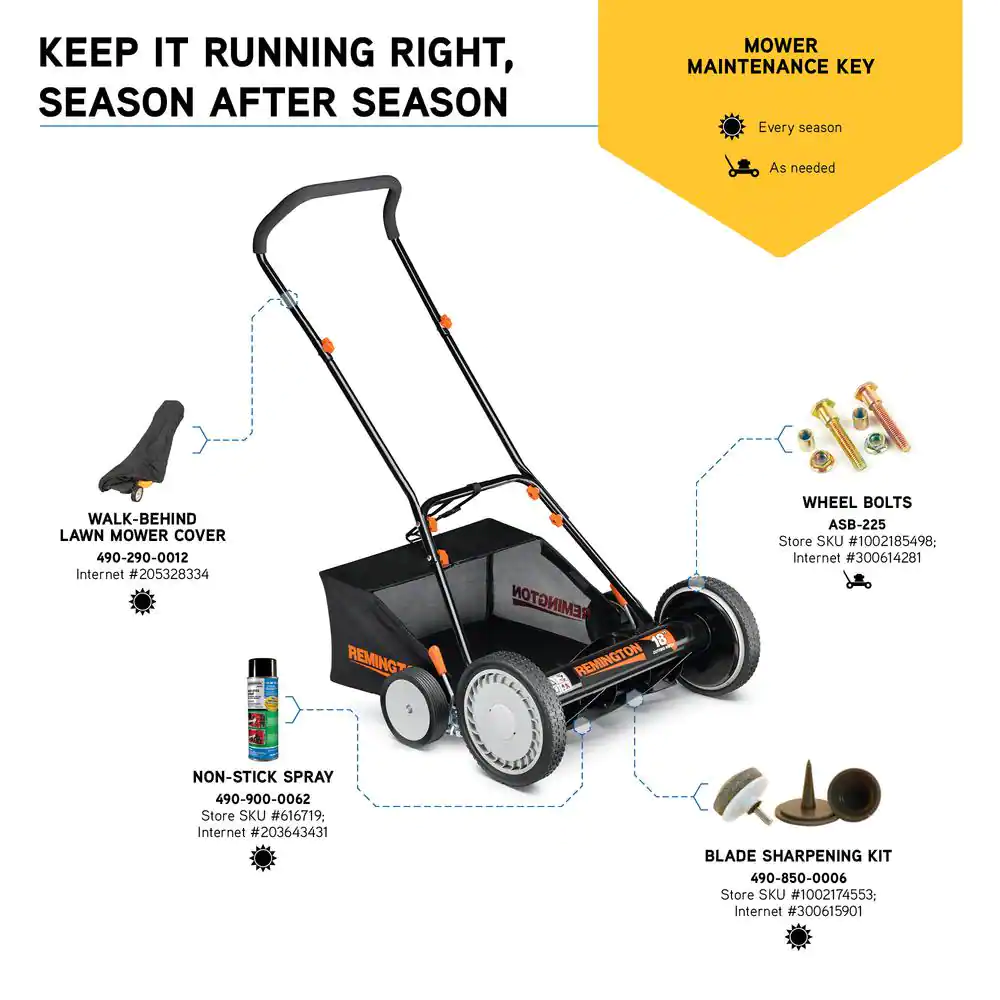 Remington 18 in. Manual Walk Behind Reel Lawn Mower with Attachable Bagger and 9 Position Cutting Heights