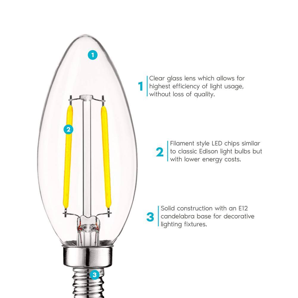 LUXRITE 40-Watt Equivalent B10 Dimmable LED Vintage Edison Candle Light Bulbs UL Listed 5000K Bright White (24-Pack)