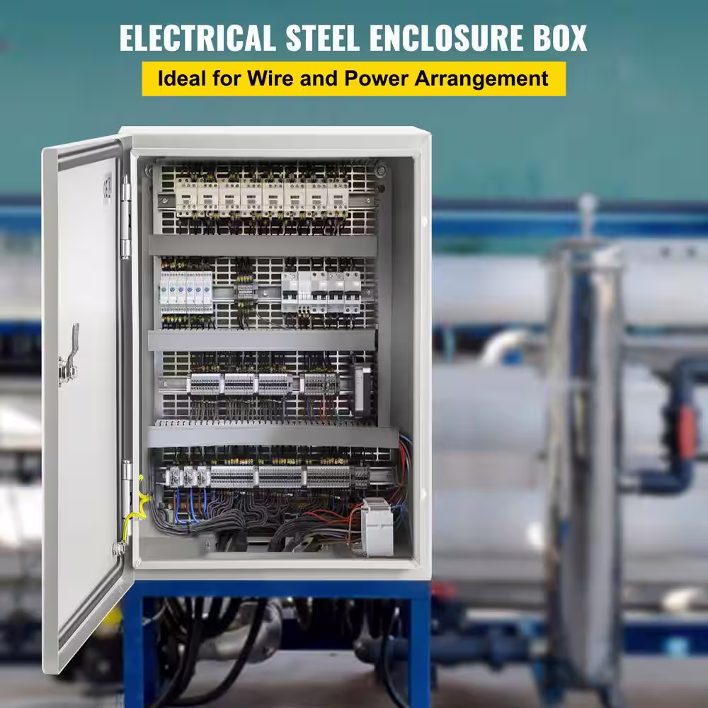 VEVOR Steel Electrical Enclosure 12 in. x 8 in. x 8 in. NEMA Waterproof Junction Box with Mounting Plate for Outdoor Indoor