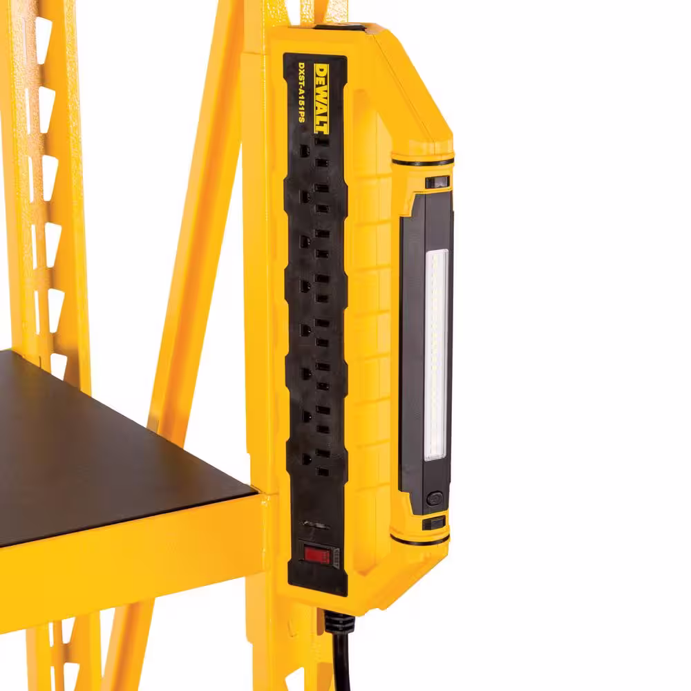 DEWALT 15 Amp GFCI 8-Outlet Power Station with Detachable Rechargeable Work Light/Cord Minder Set for Storage Rack