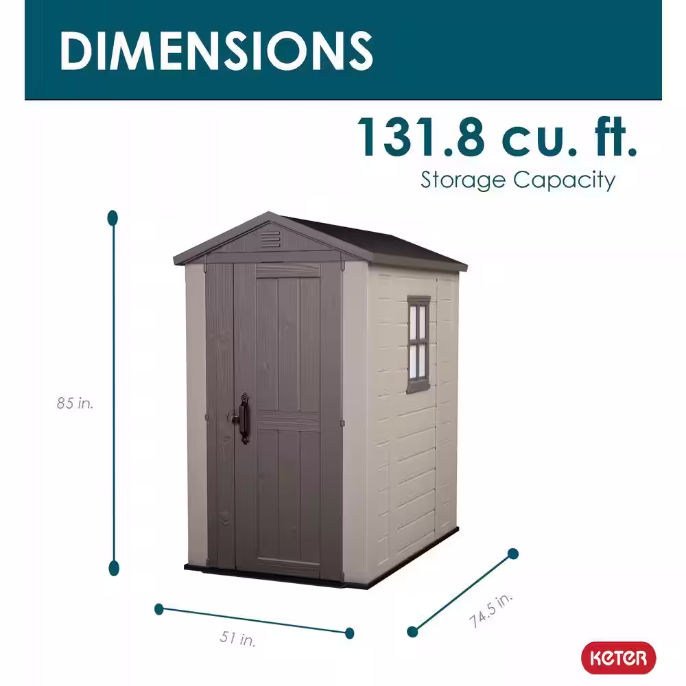 Keter Factor 4 ft. W x 6 ft. D Outdoor Durable Resin Plastic Storage Shed with Window and Door, Taupe Brown (26.4 sq. ft.)