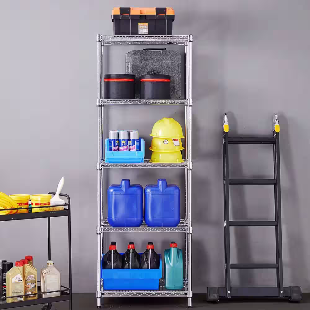mzg Chrome 5-Tier Steel Commercial Garage Storage Shelving Unit (24 in. W x 72 in. H x 18 in. D)