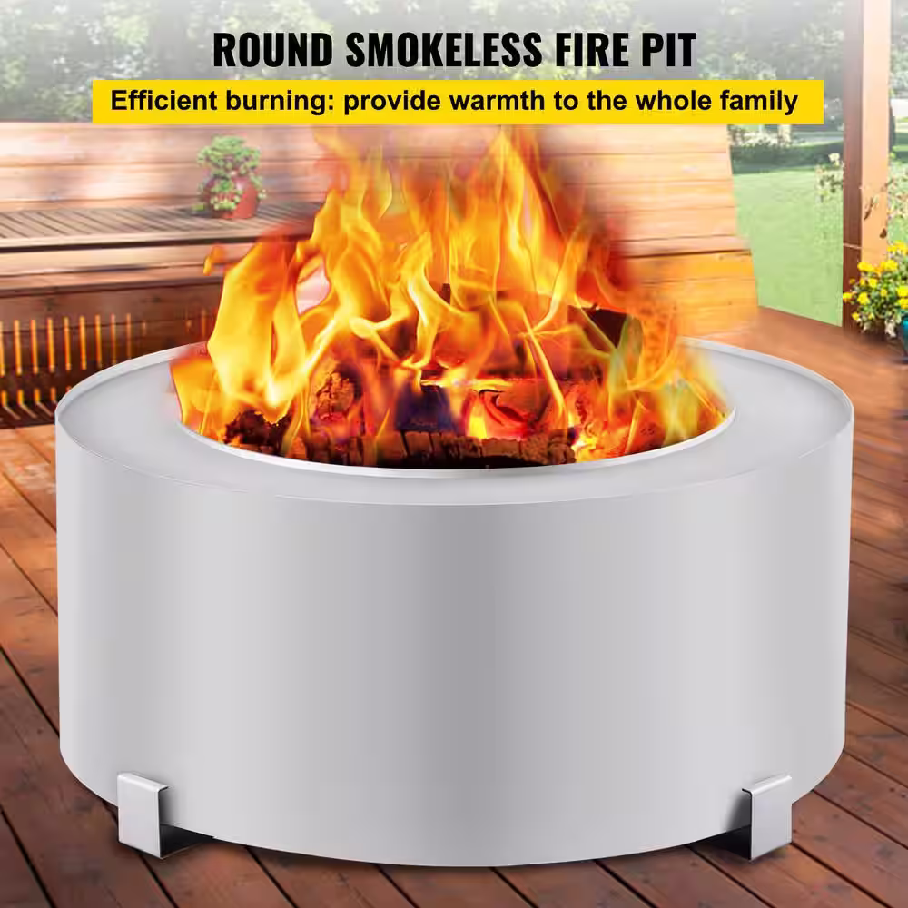 VEVOR Stove Bonfire 26.7 in. Dia Stainless Steel Smokeless Fire Pit Double Wall Design Smokeless Fire Bowl for Picnic Camping