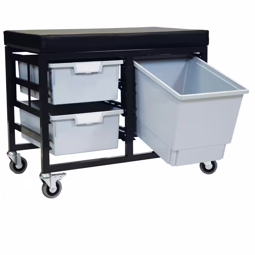 None StorBenchSeat With Cushioned Seat and 3 Storsystem Trays and Bins-Gray