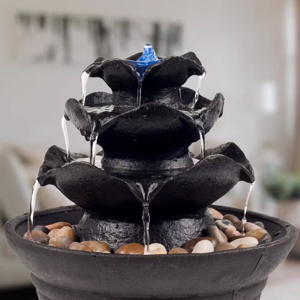 Pure Garden Indoor 3 Tier Cascading Water Fountain with LED Lights