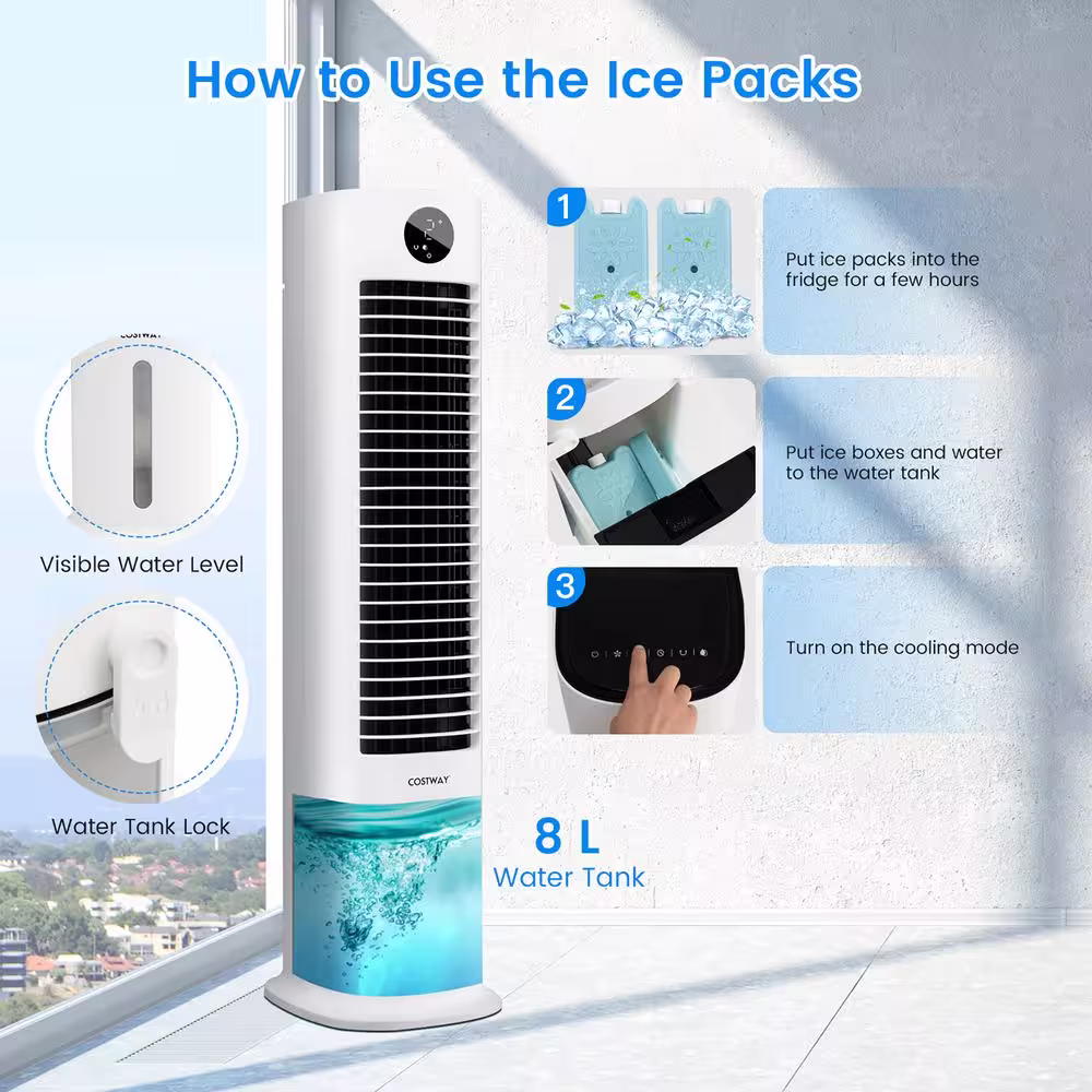 Costway 42 in. Oscillating Portable Air Cooler 3- in-1 Cooling Tower Fan with 9H Timer Remote