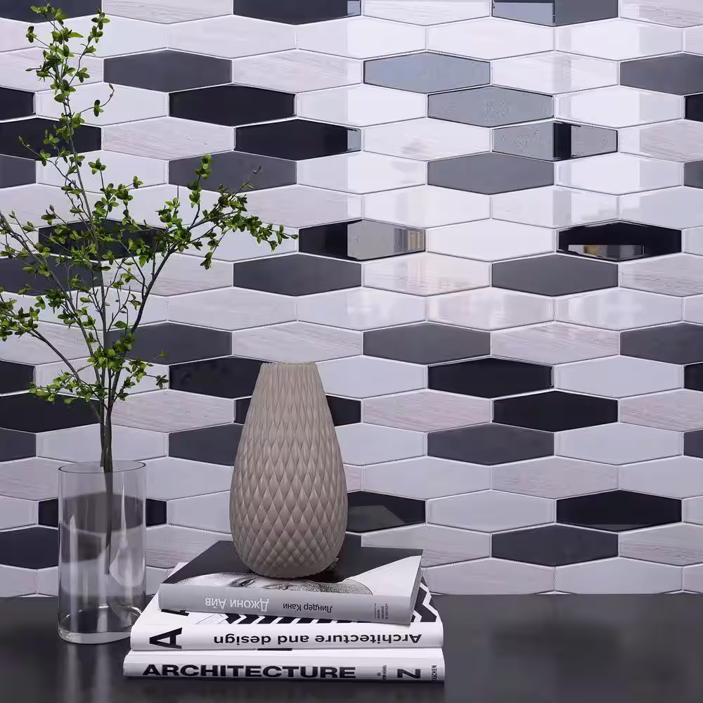 MOLOVO Fusion Wooden Gray 11.82 in. x 11.82 in. Honeycomb Glossy Glass Mosaic Tile (9.7 sq. ft./Case)