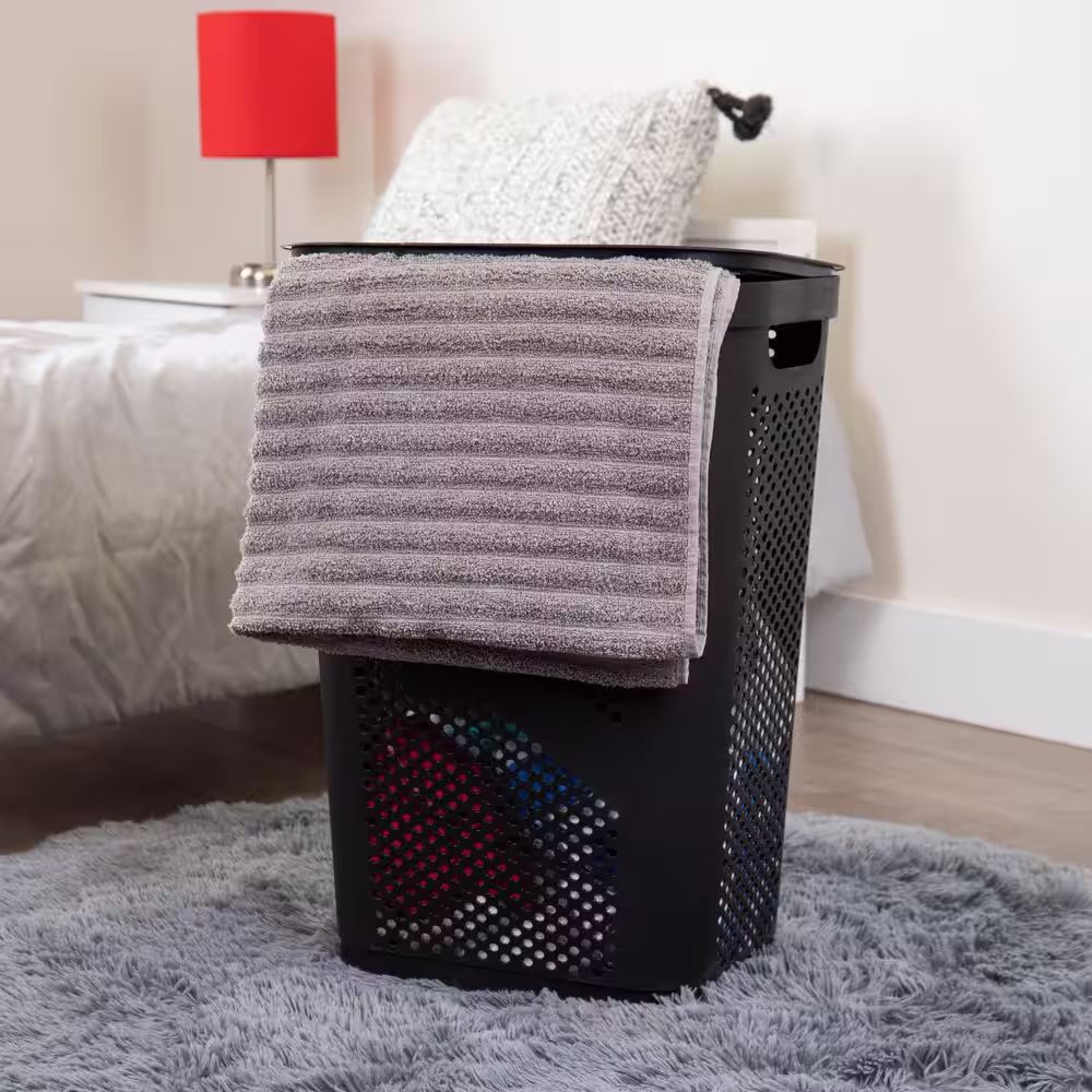 Mind Reader Basket Collection Laundry Hamper, 60 Liter (15kg/33lbs) Capacity, Cut Out Handles, Attached Hinged Lid, Set of 2, Brown