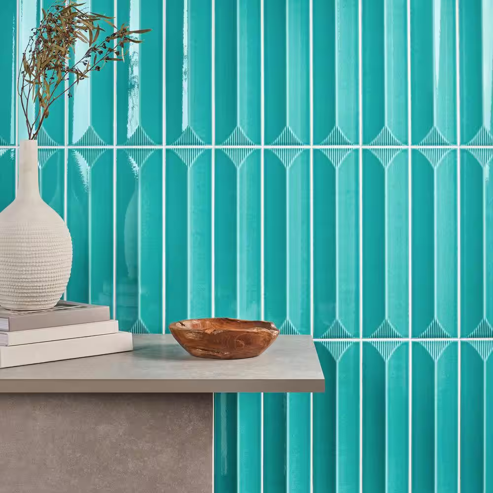 Ivy Hill Tile Colorwave Inflex Teal Green 4.43 in. x 17.62 in. Polished Crackled Ceramic Wall Tile (6.53 Sq. Ft./Case)