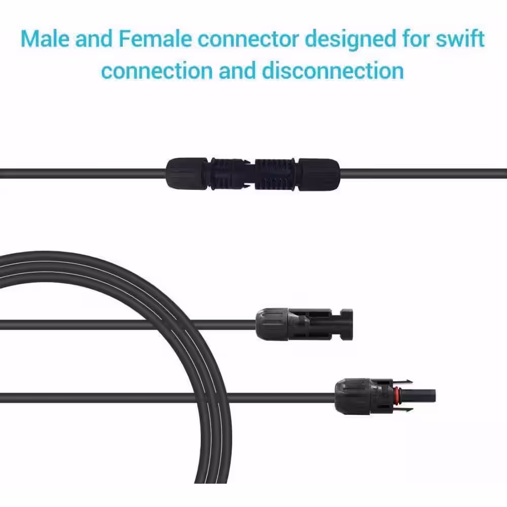 Renogy 15 ft. 10 AWG Solar Panel Extension Cable with Male and Female Connectors