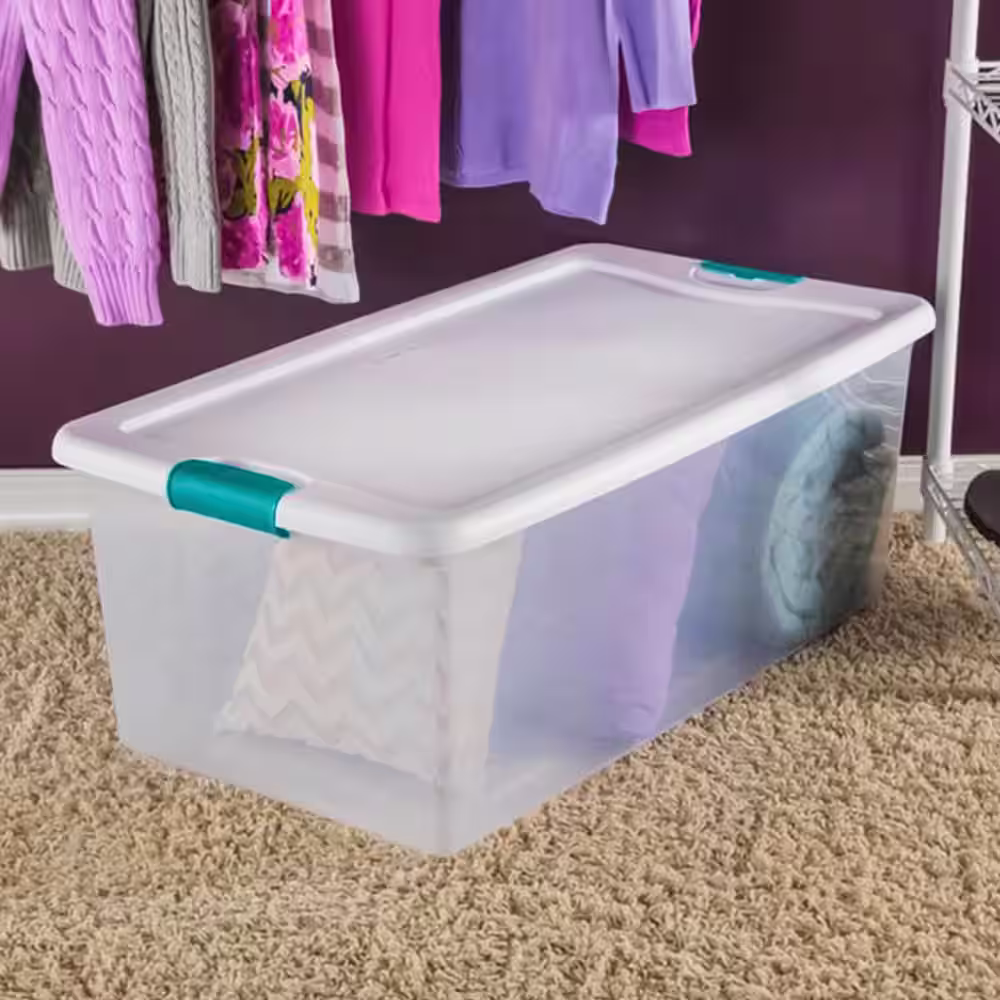 Sterilite 106-Qt. Latching Storage Box in Clear (4-Pack) and 64-Qt. Latching Storage Box in Clear (12-Pack)