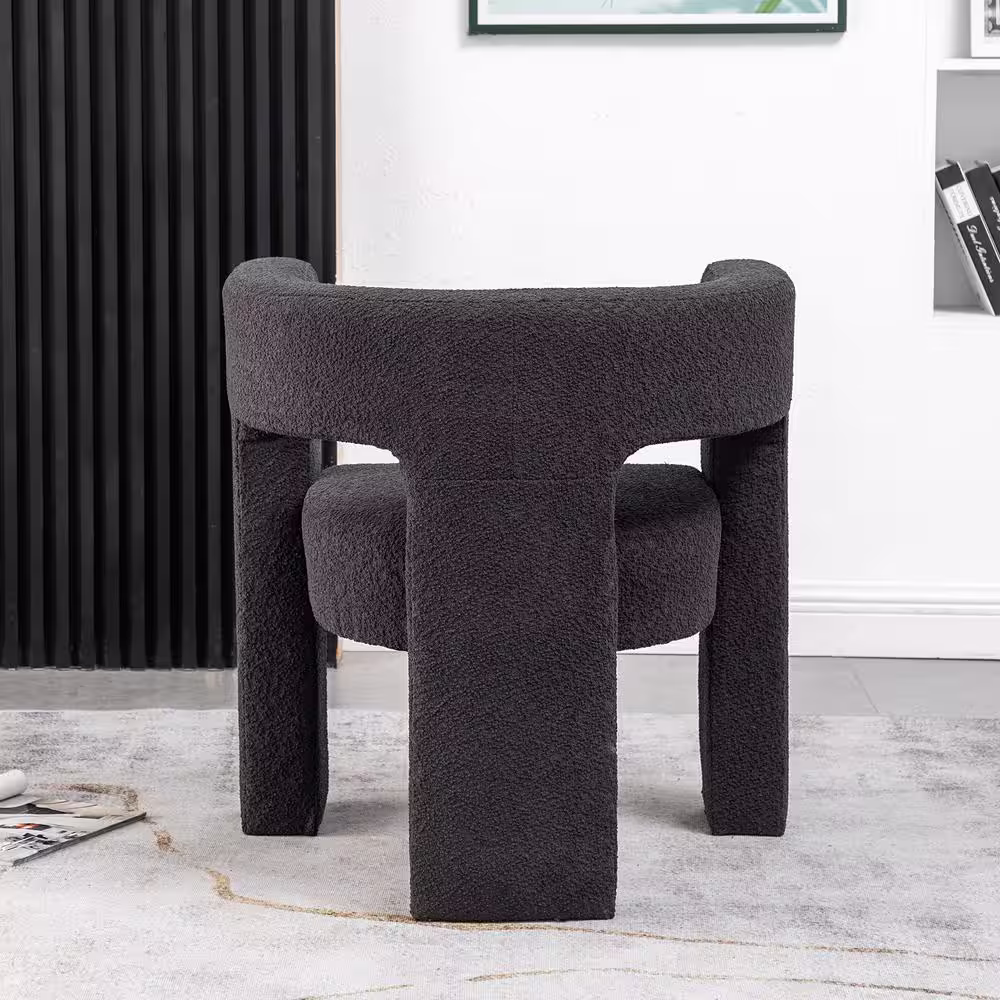 KINWELL Black 28 in. Wide Boucle Upholstered Square Armchair