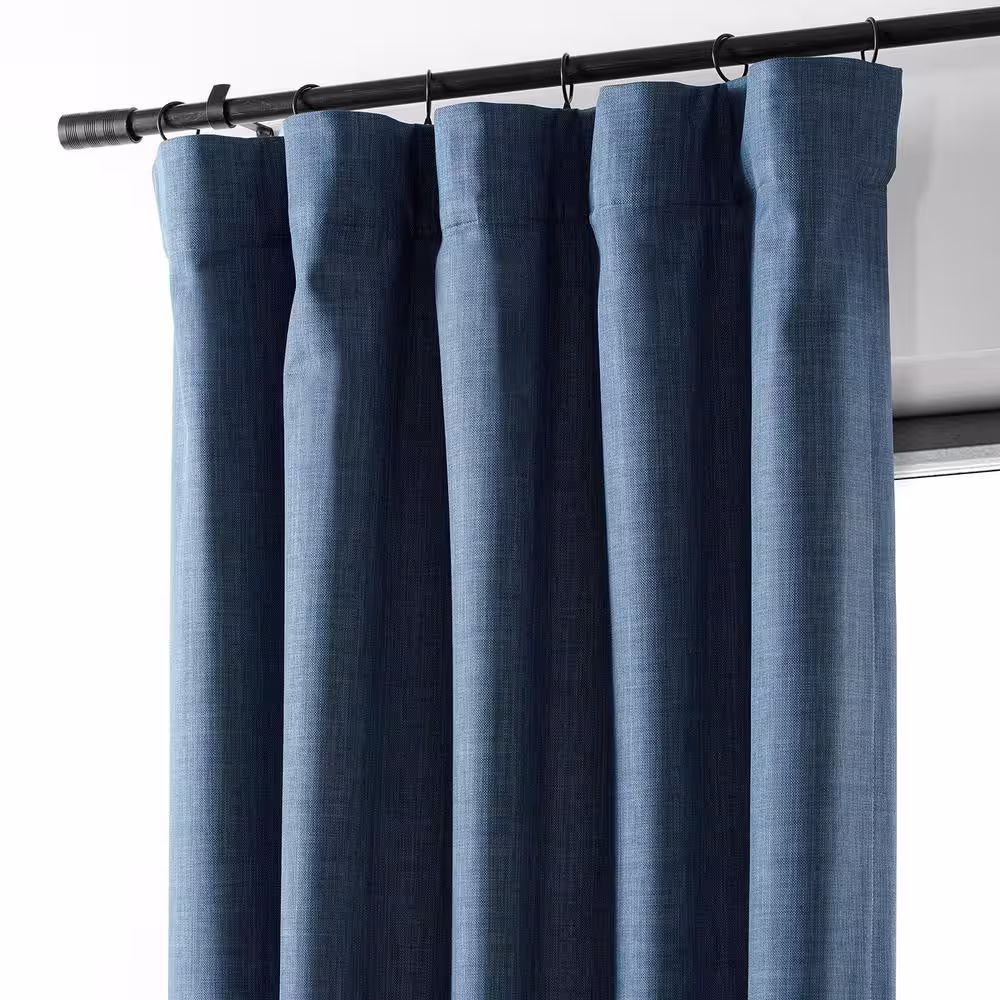 Exclusive Fabrics & Furnishings Dark Blue Performance Linen 50 in. W x 96 in. L Rod Pocket Hotel Blackout Curtain (Single Panel)