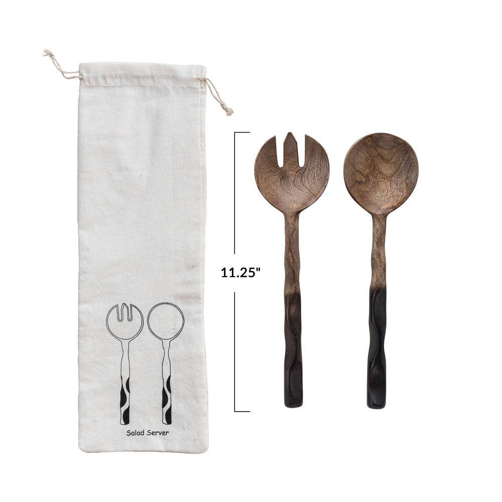 Storied Home 2-Piece French Mango Wood Salad Servers with Drawstring Bag