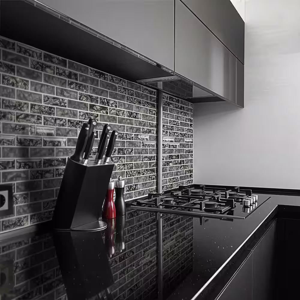 Jeffrey Court Black Magic 10.25 in. x 11.625 in. Interlocking Glossy Glass Wall Mosaic Tile (8.27 sq. ft./Case)