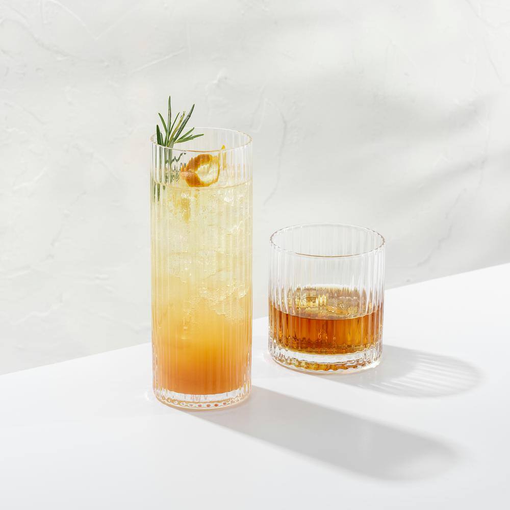 JoyJolt Elle Fluted Highball Juice Tumblers Glass - 16 oz. - (Set of 2)