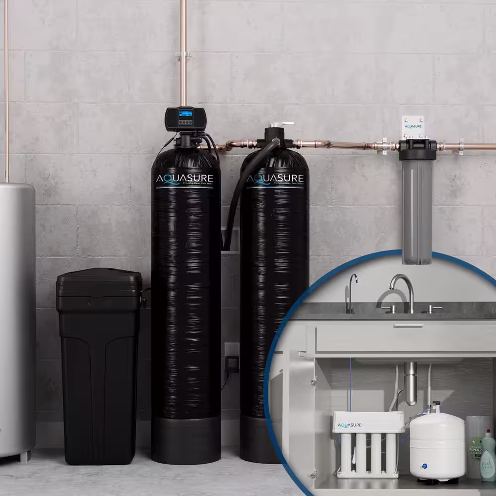 AQUASURE Signature Elite Whole House Water Treatment System with 32,000 Grain Water Softener