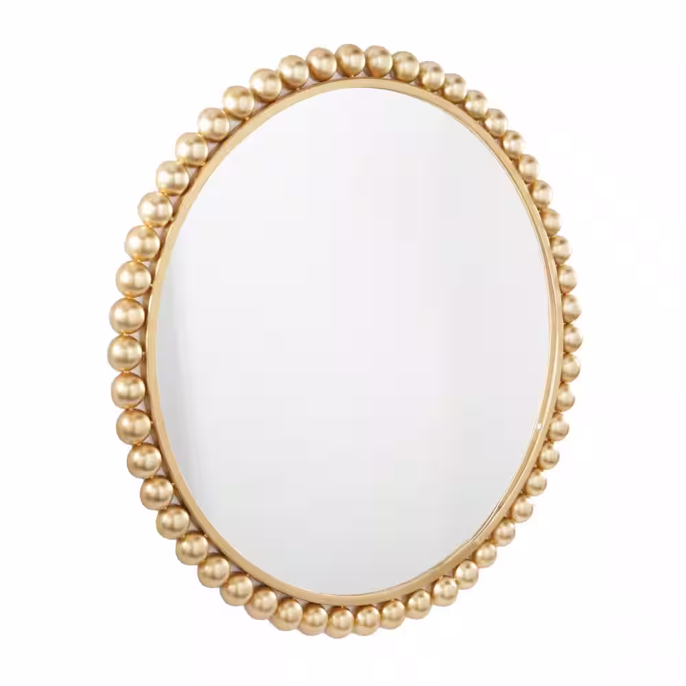CosmoLiving by Cosmopolitan 36 in. x 36 in. Round Framed Gold Wall Mirror with Bead Detailing