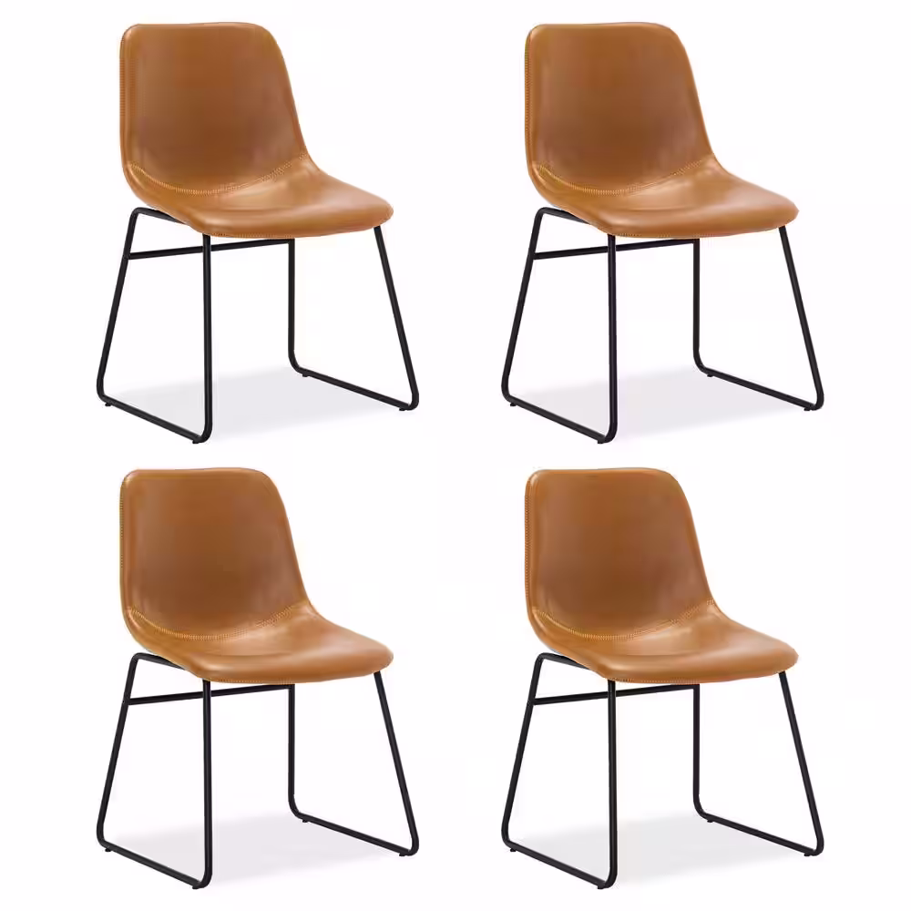 LUE BONA Faux Leather Upholstered Dining Chairs With Metal Legs(Set of 4)