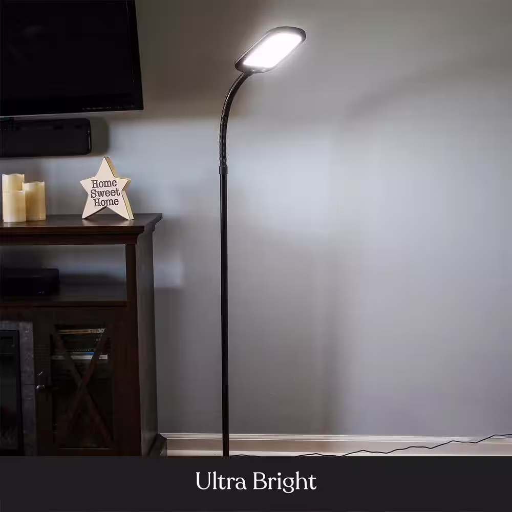 Brightech LitespanSlim 55 in. Black LED Arc Floor Lamp with Adjustable Gooseneck