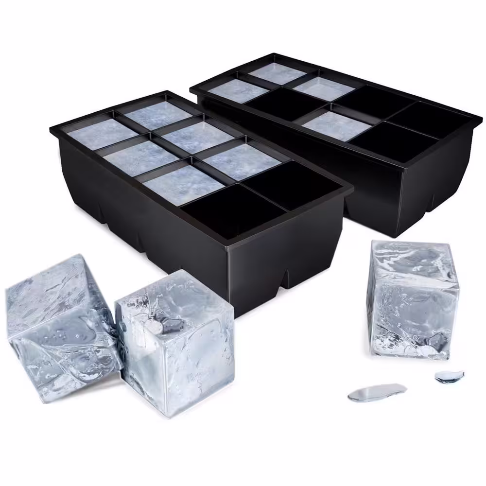 None Set of Silicone Ice Cube Trays Makes 8 Large 2 in. x 2 in. Cubes Each for Beverages, Reusable and BPA Free (2-Piece)