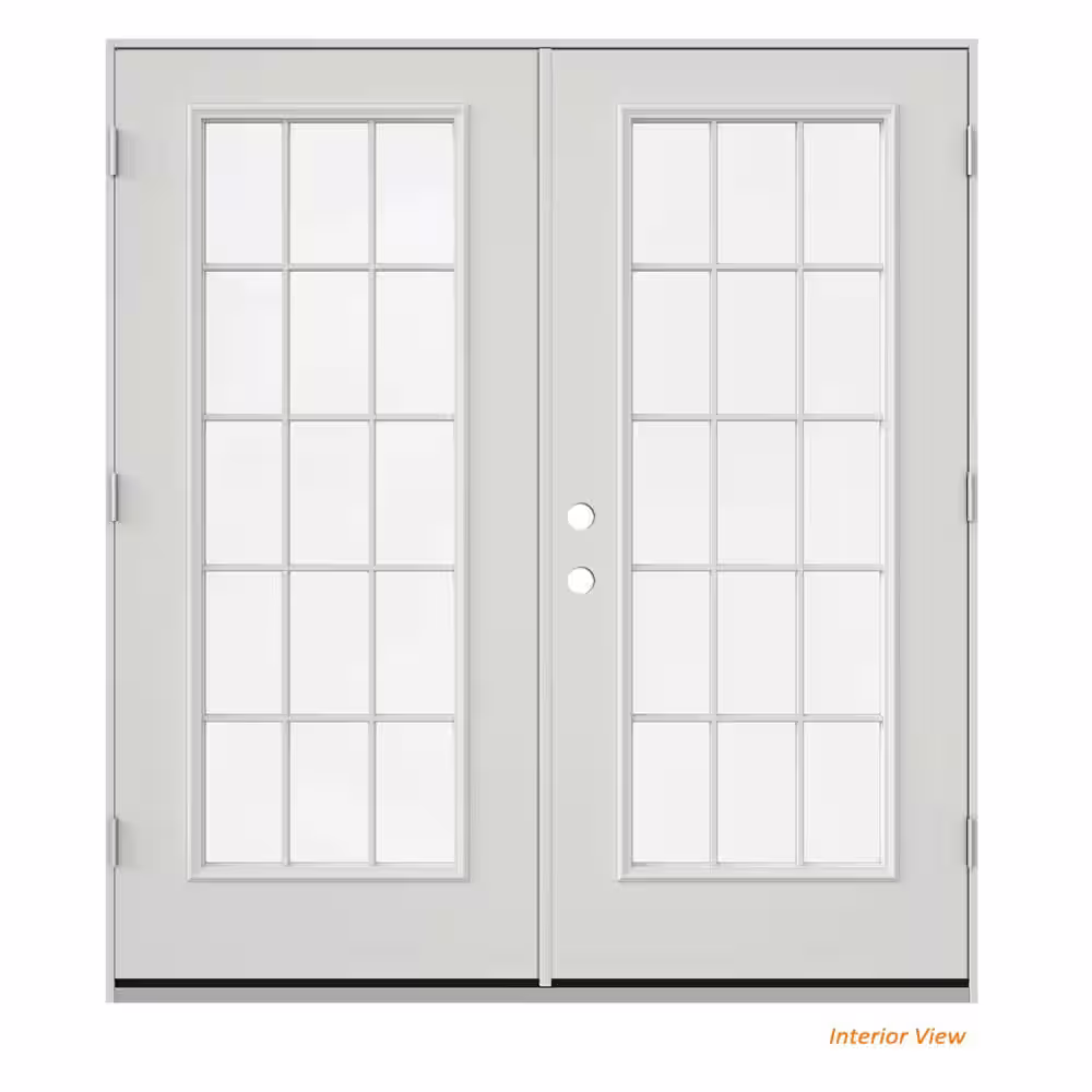 JELD-WEN 60 in. x 80 in. Left-Hand/Inswing 15 Lite Primed Steel Double Prehung Patio Door with Brickmould