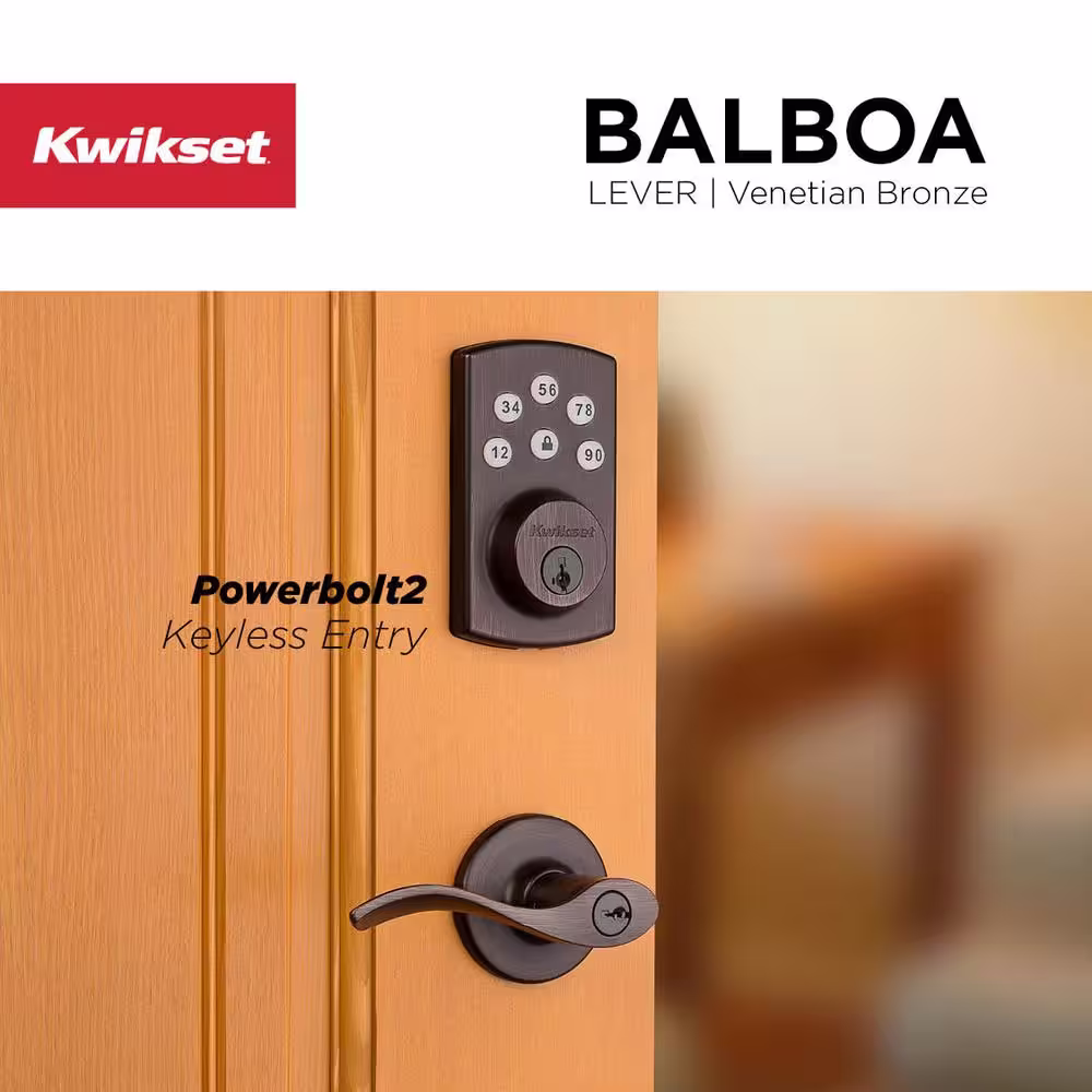 Kwikset Powerbolt2 Venetian Bronze Single Cylinder Keypad Electronic Deadbolt Featuring SmartKey and Balboa Passage Lever