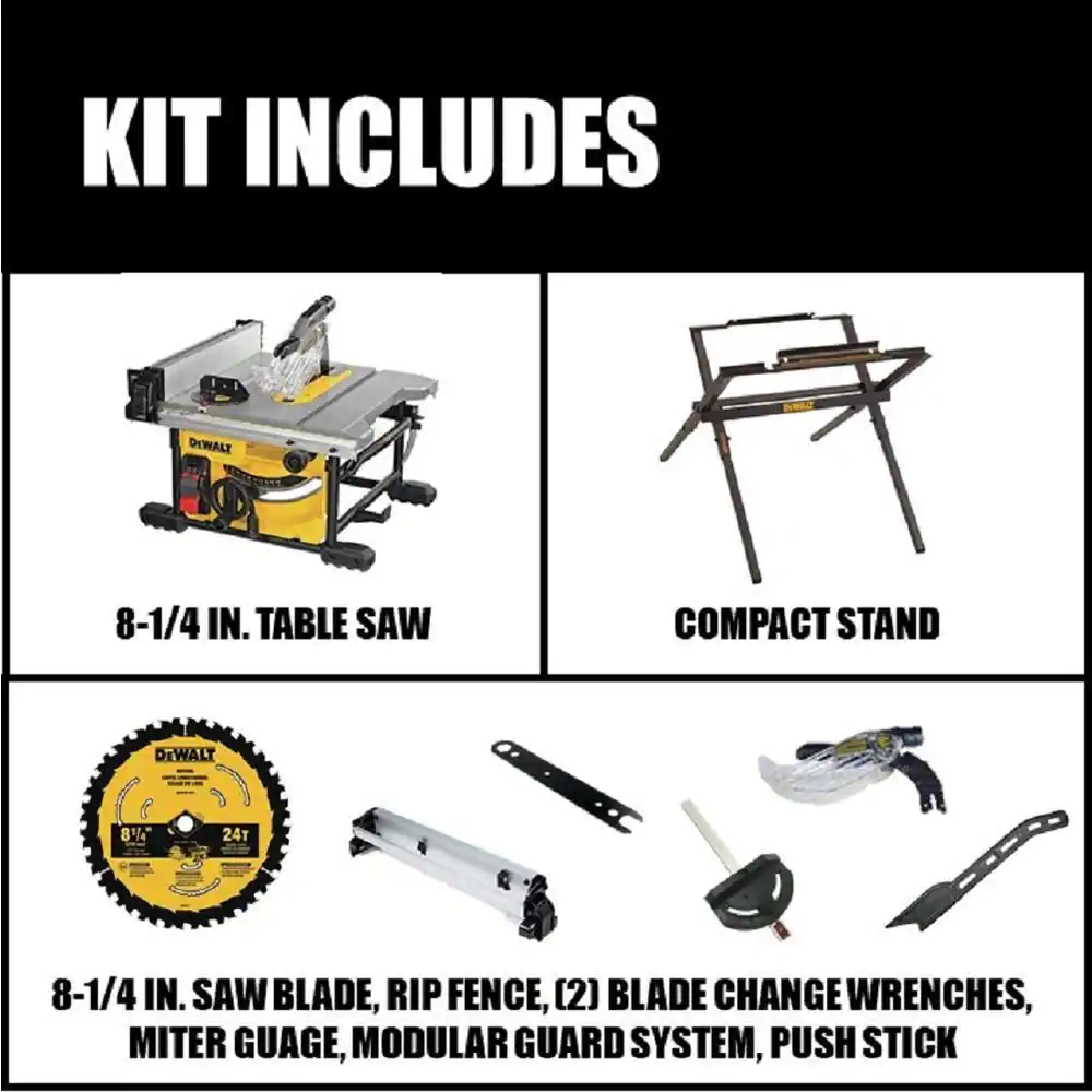 DEWALT 15 Amp Corded 8-1/4 in. Compact Jobsite Table Saw and Compact Table Saw Stand