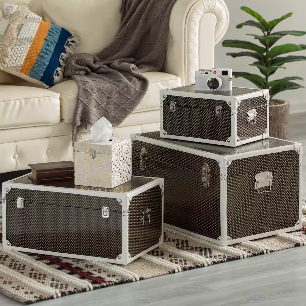Vintiquewise Faux Leather Storage Trunk (Set of 3)