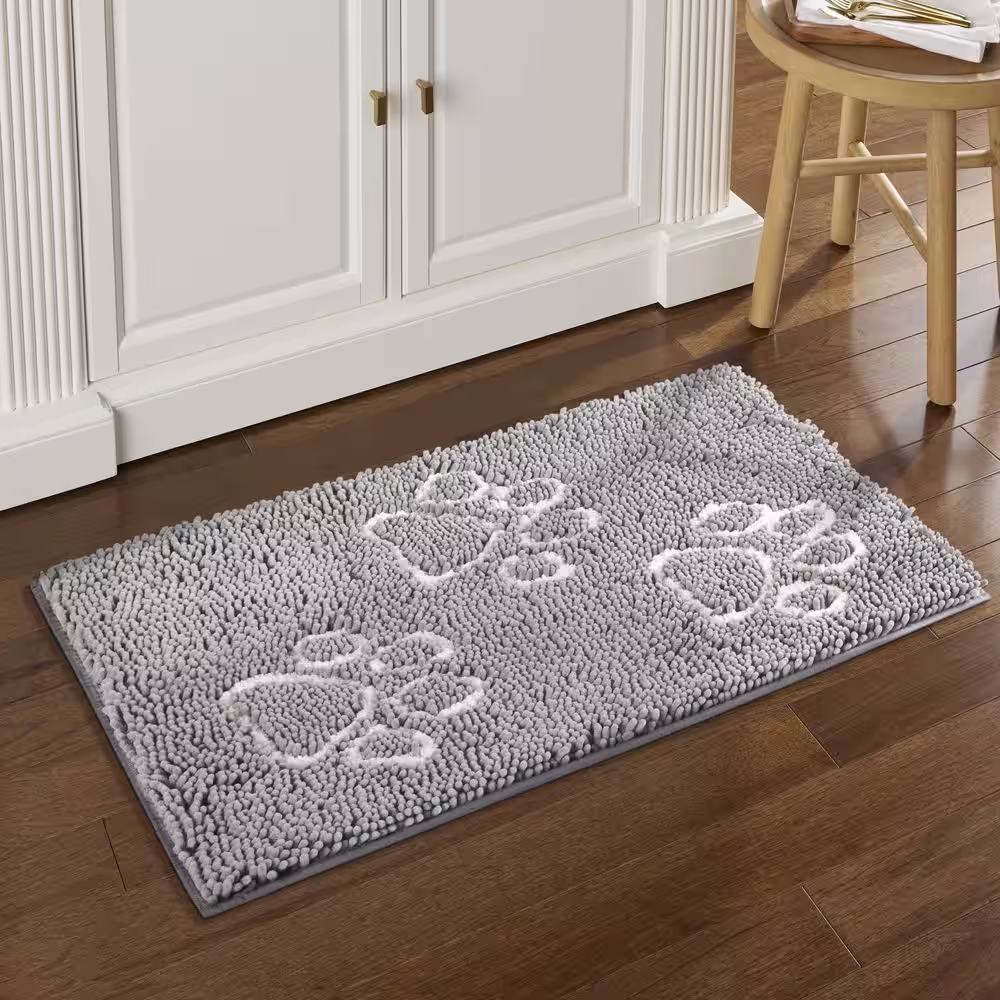Home Dynamix Comfy Pooch Clean Paw Gray/White 21 in. x 30 in. Door Mat For Pets