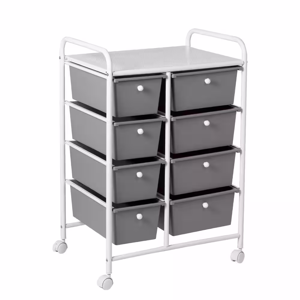 Honey-Can-Do 21.7 in. W x 30.6 in. H White/Gray Steel and Plastic 8-Drawer Cart