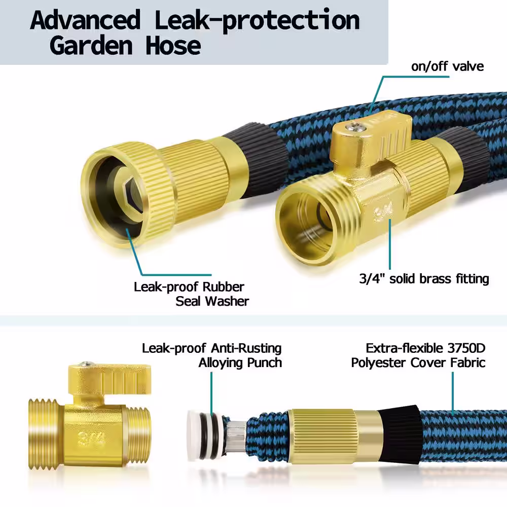 None 3/4 in. x 100 ft. Expandable Garden Hose Expanding Water Hose with 10 Function Nozzle Kink Free Garden Water Hose