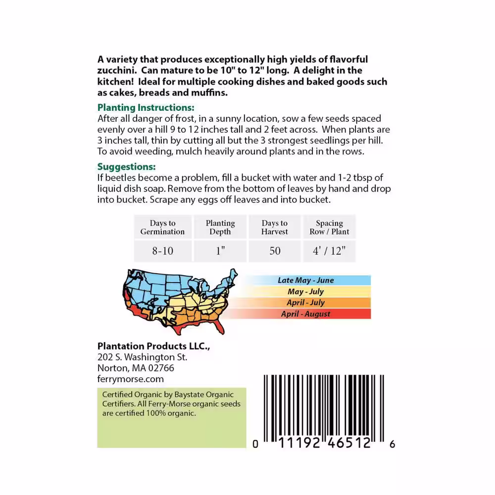 Ferry-Morse Squash Dark Green Zucchini Vegetable Seed