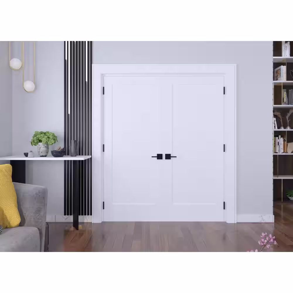 RESO 60 in. x 80 in. Bi-Parting Solid Core White Primed Composite Double Prehung French Door with Catch Ball Bronze Hinges