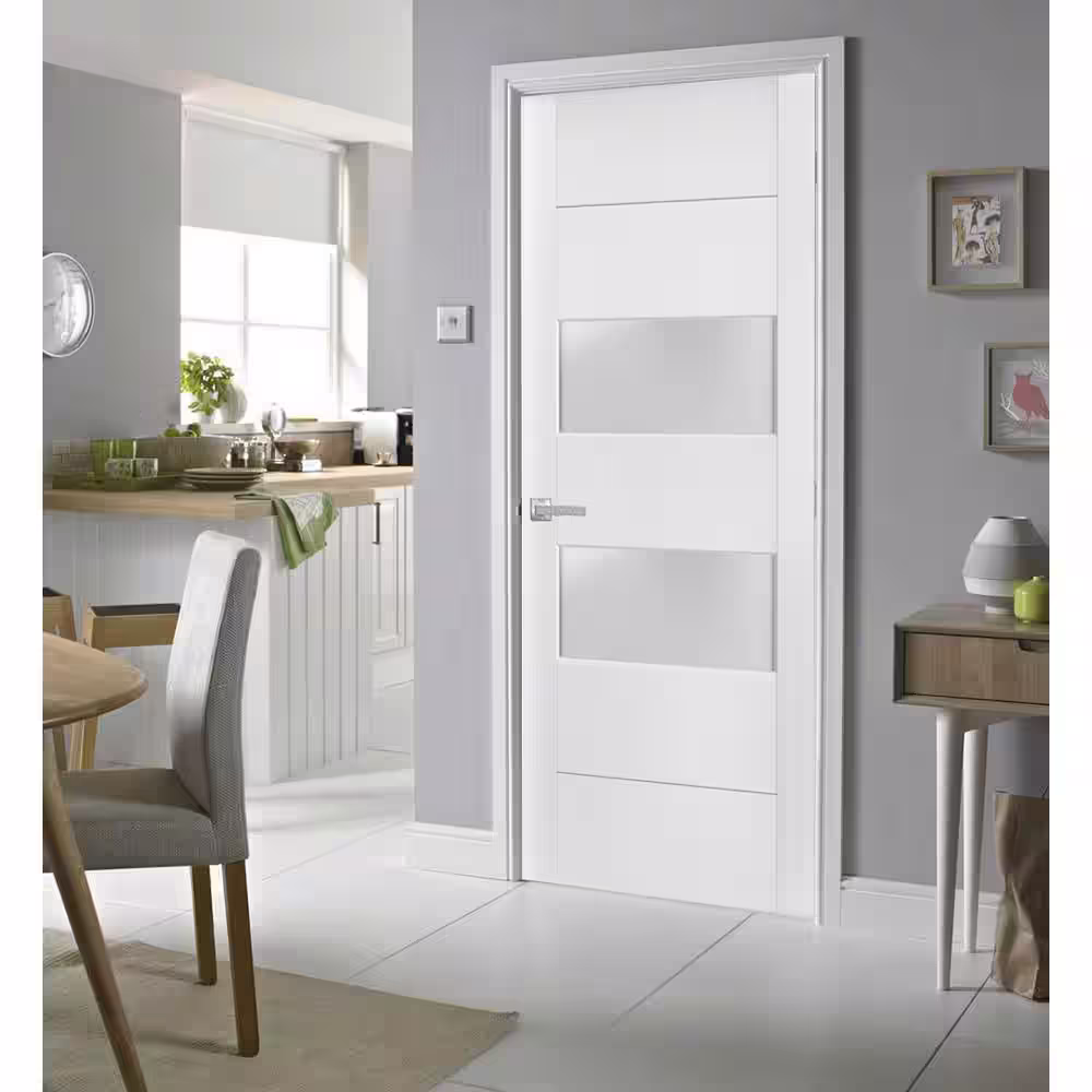 Sartodoors 4010 36 in. x 80 in. Universal Handling Frosted Glass Solid Core White Finished Pine Wood Single Prehung French Door