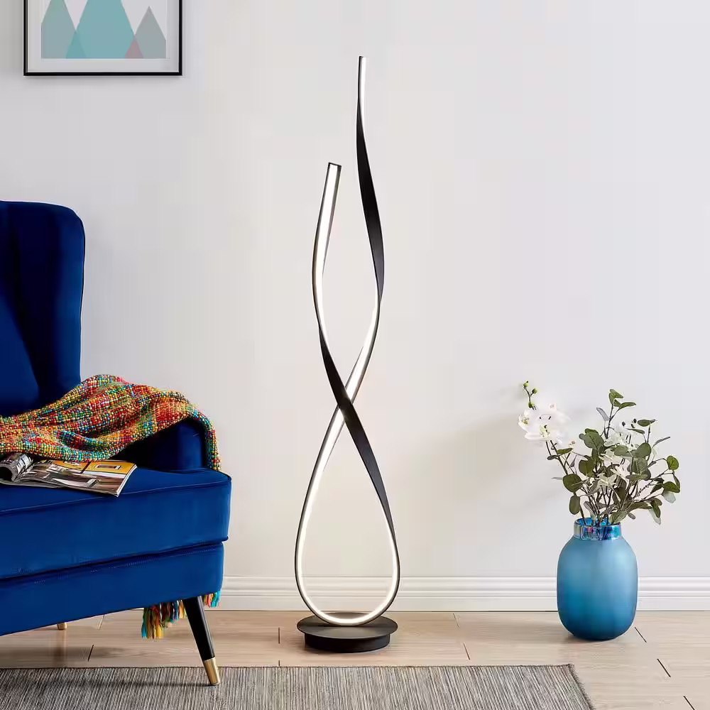 Finesse Decor 55 in. Tall Matte Black Vienna Led Floor Lamp Dimm.able