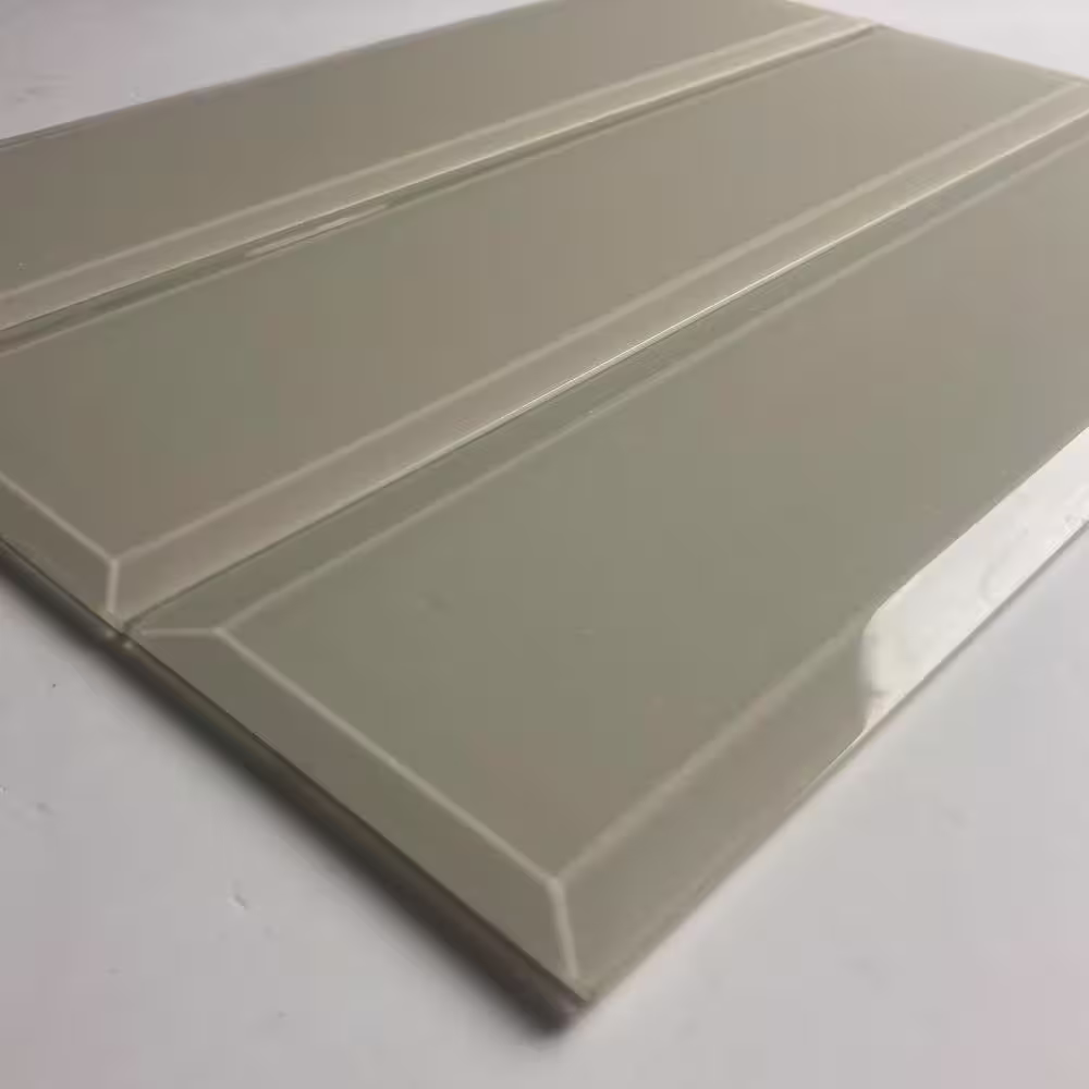 ABOLOS Frosted Elegance Beveled Subway 3 in. x 12 in. Glossy Glittery Cream Glass Wall Tile (14 Sq. Ft./Case)